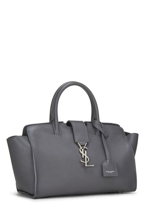 YSL Grey Calfskin Leather Downtown Cabas Baby 